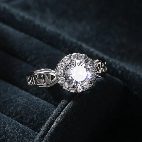 😍14K WHITE GOLD DAINTY DIAMOND FASHION ANILLOS HOLLOW BAND RING, L125 - Picture 3 of 10